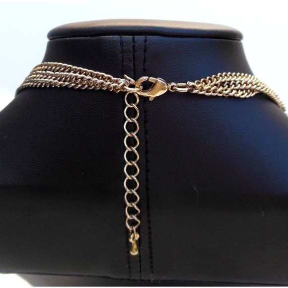 Gold Tone Opalescent Pink Multi Strand Fringe Dangle Beaded Bib Statement ASMR N - Picture 4 of 4